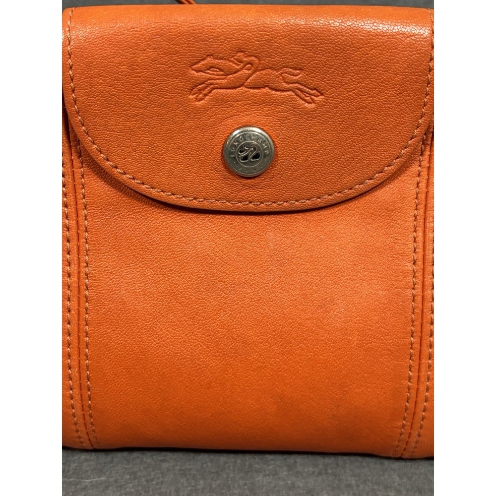 Longchamp Modele Depose Crossbody Bag Leather Orange Cognac Silver Hardware - Picture 2 of 16